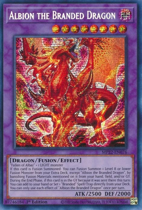 1st Edition, 2022 Tin of the Pharaoh's Gods, Dark, Dragon, Fusion/Effect Monster, Prismatic Secret Rare Albion the Branded Dragon [MP22-EN076] Prismatic Secret Rare - Trading Card World