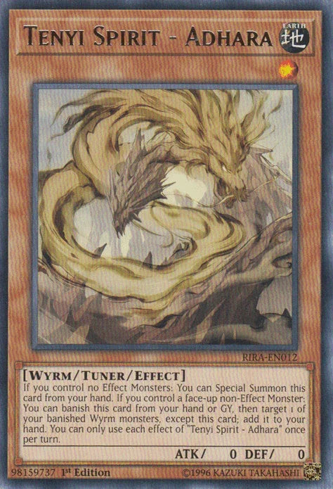 1st Edition, Earth, Rare, Rising Rampage, Tuner/Effect Monster, Unlimited, Wyrm Tenyi Spirit - Adhara [RIRA-EN012] Rare - Trading Card World