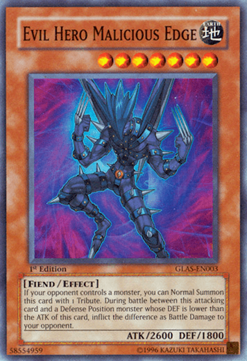 1st Edition, Earth, Effect Monster, Fiend, Gladiator's Assault, Super Rare, Unlimited Evil Hero Malicious Edge [GLAS-EN003] Super Rare - Trading Card World