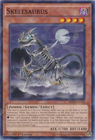 1st Edition, Battle Pack 3: Monster League, Dark, Gemini/Effect Monster, Shatterfoil Rare, Zombie Skelesaurus [BP03-EN108] Shatterfoil Rare - Trading Card World