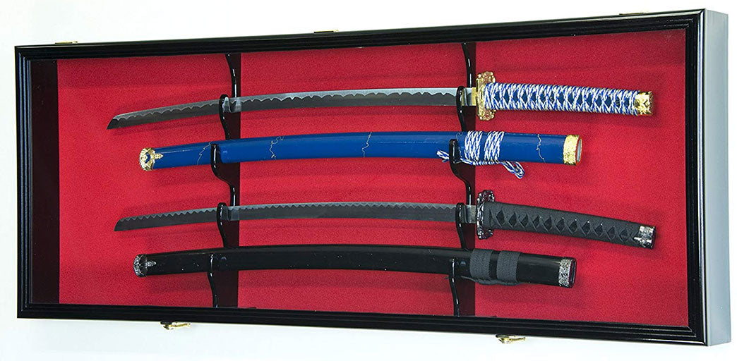 2 Sword Display Case Cabinet Stand Holder Wall Rack Box.