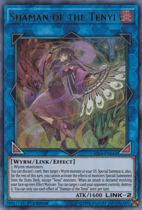 1st Edition, Fire, Link/Effect Monster, Rising Rampage, Ultra Rare, Unlimited, Wyrm Shaman of the Tenyi [RIRA-EN044] Ultra Rare - Trading Card World