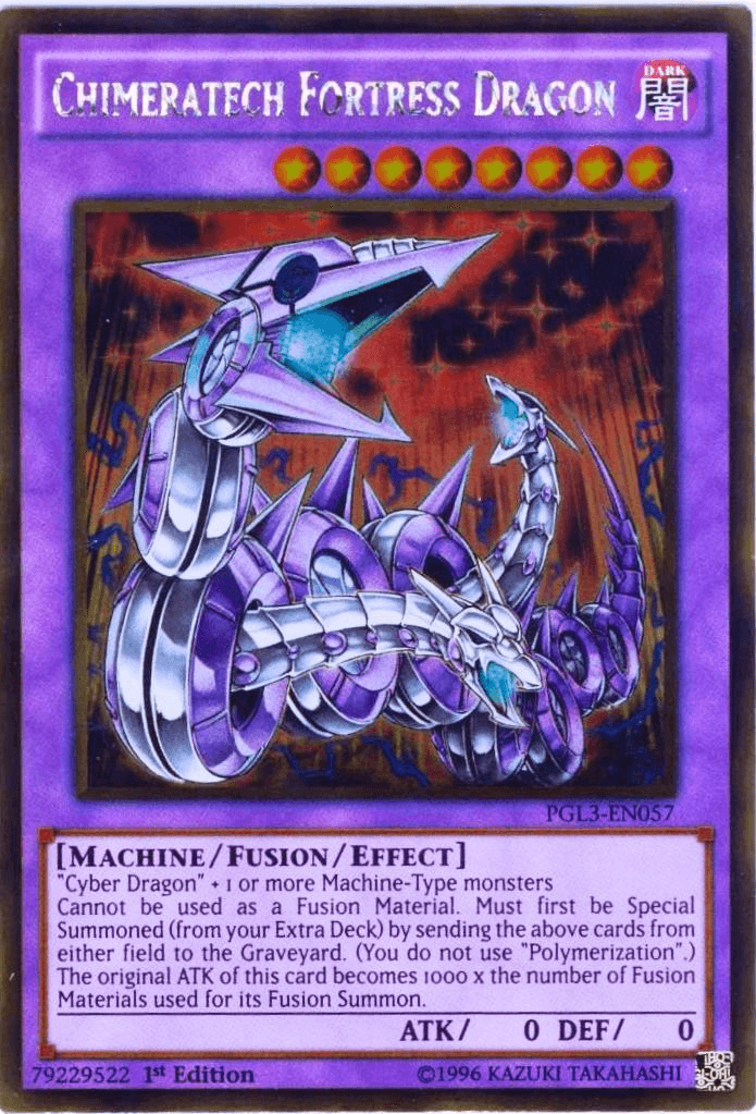1st Edition, Dark, Fusion/Effect Monster, Gold Rare, Machine, Premium Gold: Infinite Gold Chimeratech Fortress Dragon [PGL3-EN057] Gold Rare - Trading Card World