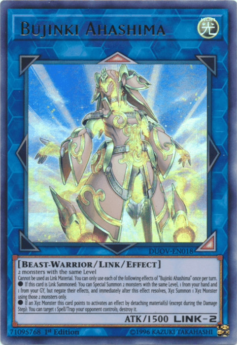 1st Edition, Beast-Warrior, Duel Overload, Light, Link/Effect Monster, Ultra Rare Bujinki Ahashima [DUOV-EN018] Ultra Rare - Trading Card World