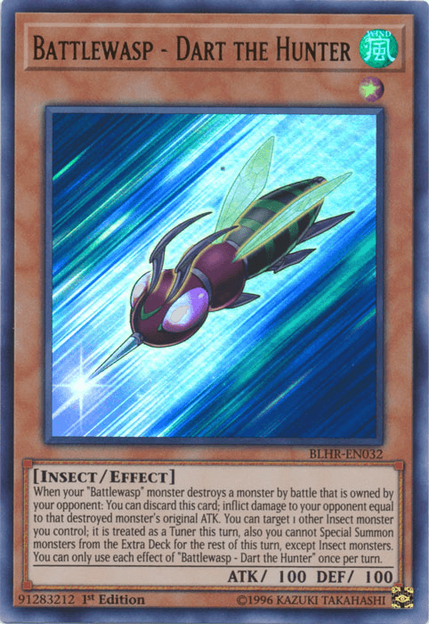 1st Edition, Battles of Legend: Hero's Revenge, Effect Monster, Insect, Ultra Rare, Wind Battlewasp - Dart the Hunter [BLHR-EN032] Ultra Rare - Trading Card World