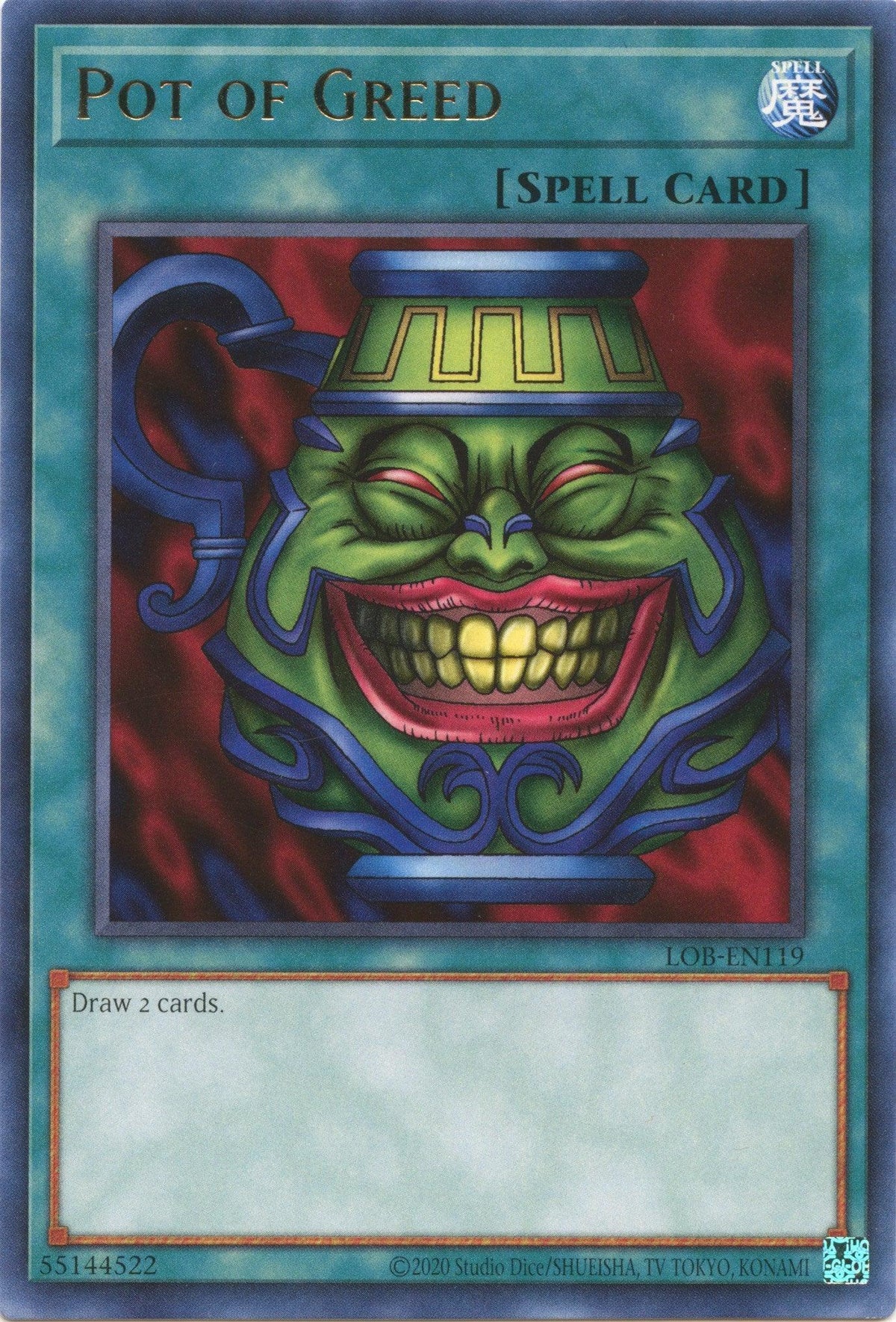 Legend of Blue Eyes White Dragon (25th Anniversary Edition), Normal Spell, Rare, Spell, Unlimited Pot of Greed (25th Anniversary) [LOB-EN119] Rare - Trading Card World