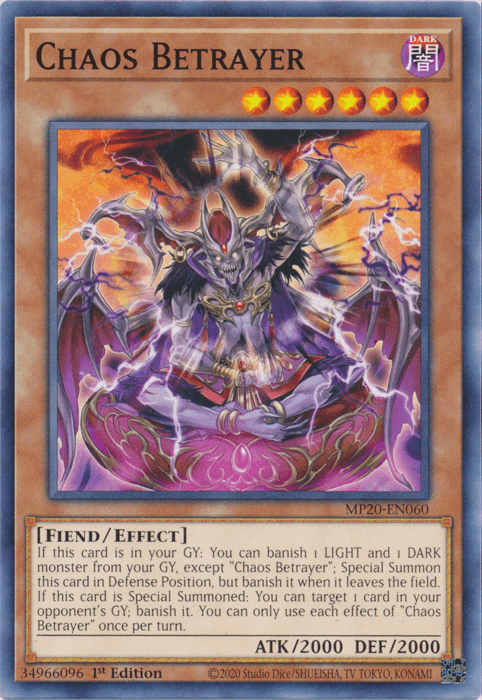 1st Edition, 2020 Tin of Lost Memories, Common, Dark, Effect Monster, Fiend Chaos Betrayer [MP20-EN060] Common - Trading Card World