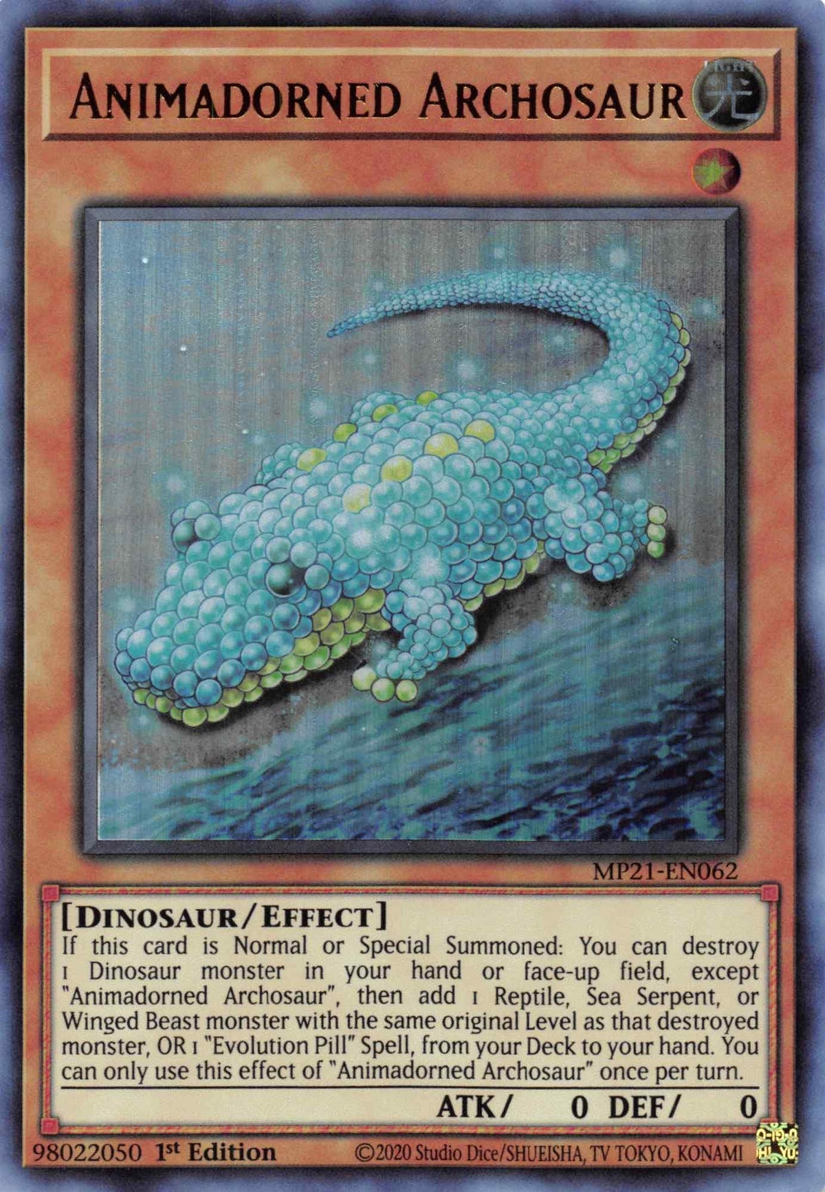1st Edition, 2021 Tin of Ancient Battles, Dinosaur, Effect Monster, Light, Ultra Rare Animadorned Archosaur [MP21-EN062] Ultra Rare - Trading Card World