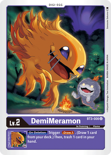 BT3-006, Digi-Egg, Flame, In-Training, Purple, Release Special Booster Ver.1.5, Uncommon DemiMeramon [BT3-006] [Release Special Booster Ver.1.5] - Trading Card World