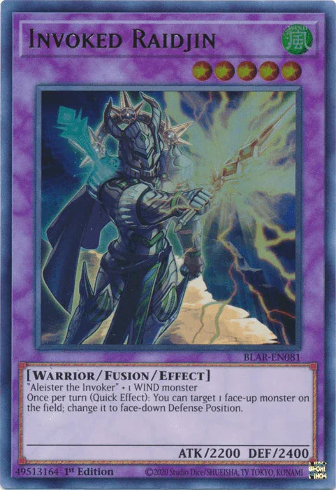 1st Edition, Battles of Legend: Armageddon, Fusion/Effect Monster, Ultra Rare, Warrior, Wind Invoked Raidjin [BLAR-EN081] Ultra Rare - Trading Card World