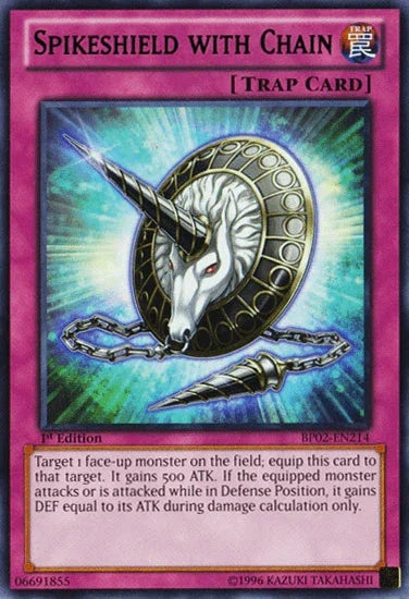 1st Edition, Battle Pack 2: War of the Giants, Mosaic Rare, Normal Trap, Trap, Unlimited Spikeshield with Chain [BP02-EN214] Mosaic Rare - Trading Card World