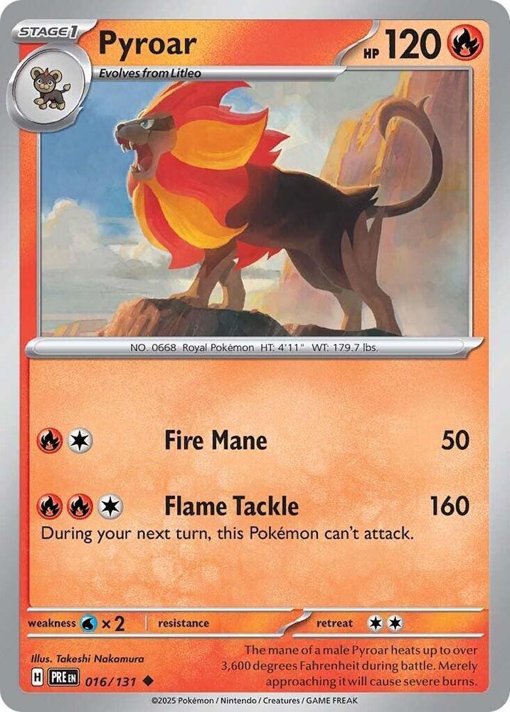 016, Fire, Normal, Reverse Holofoil, Scarlet & Violet: Prismatic Evolutions, Uncommon, Water [x2] Pyroar (016/131) [Scarlet & Violet: Prismatic Evolutions] - Trading Card World
