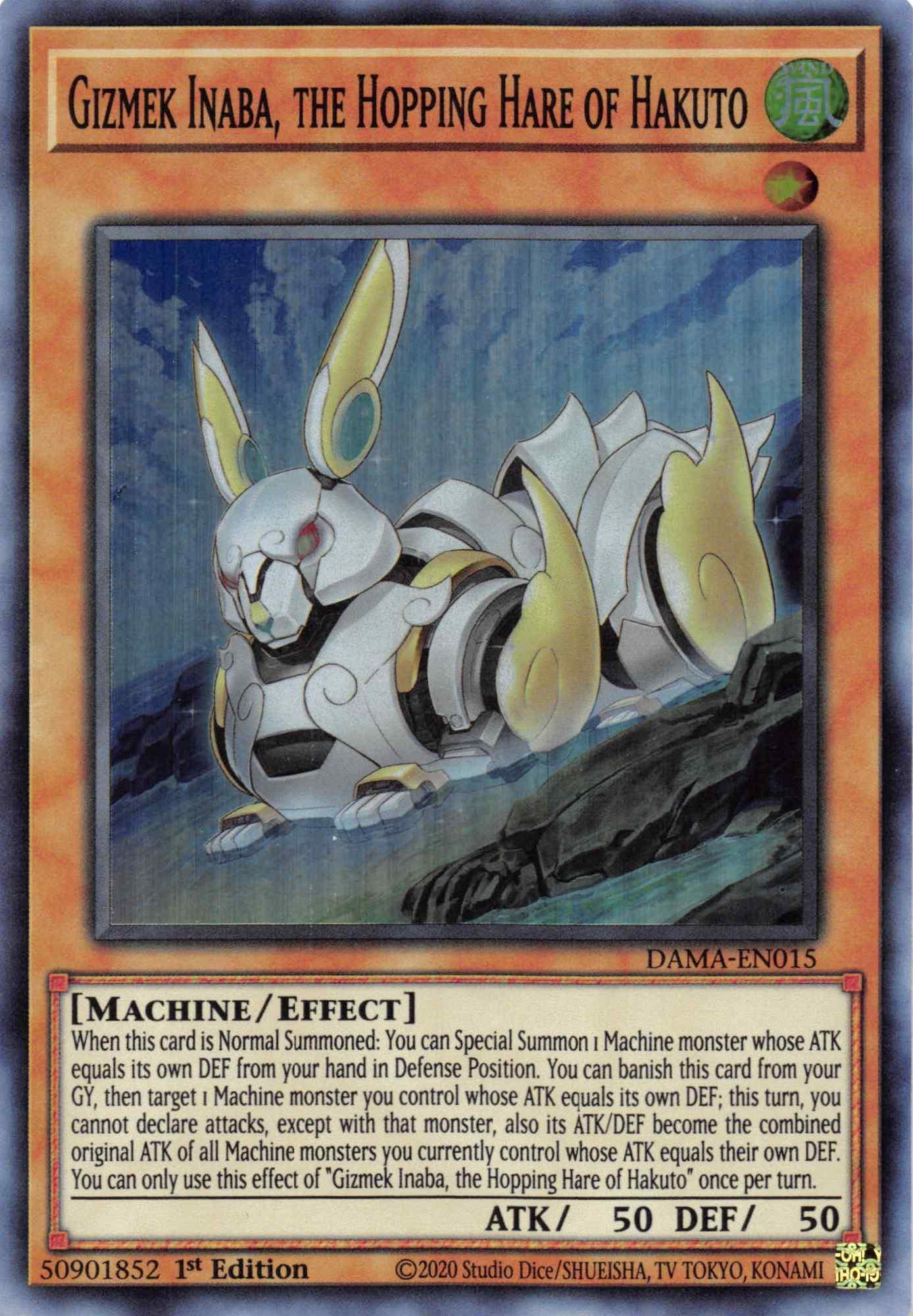 1st Edition, Dawn of Majesty, Effect Monster, Machine, Super Rare, Wind Gizmek Inaba, the Hopping Hare of Hakuto [DAMA-EN015] Super Rare - Trading Card World