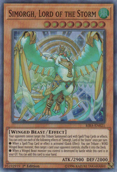 1st Edition, Effect Monster, Rising Rampage, Super Rare, Unlimited, Wind, Winged Beast Simorgh, Lord of the Storm [RIRA-EN021] Super Rare - Trading Card World