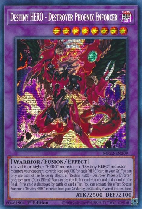 1st Edition, 2022 Tin of the Pharaoh's Gods, Dark, Fusion/Effect Monster, Prismatic Secret Rare, Warrior Destiny HERO - Destroyer Phoenix Enforcer [MP22-EN209] Prismatic Secret Rare - Trading Card World