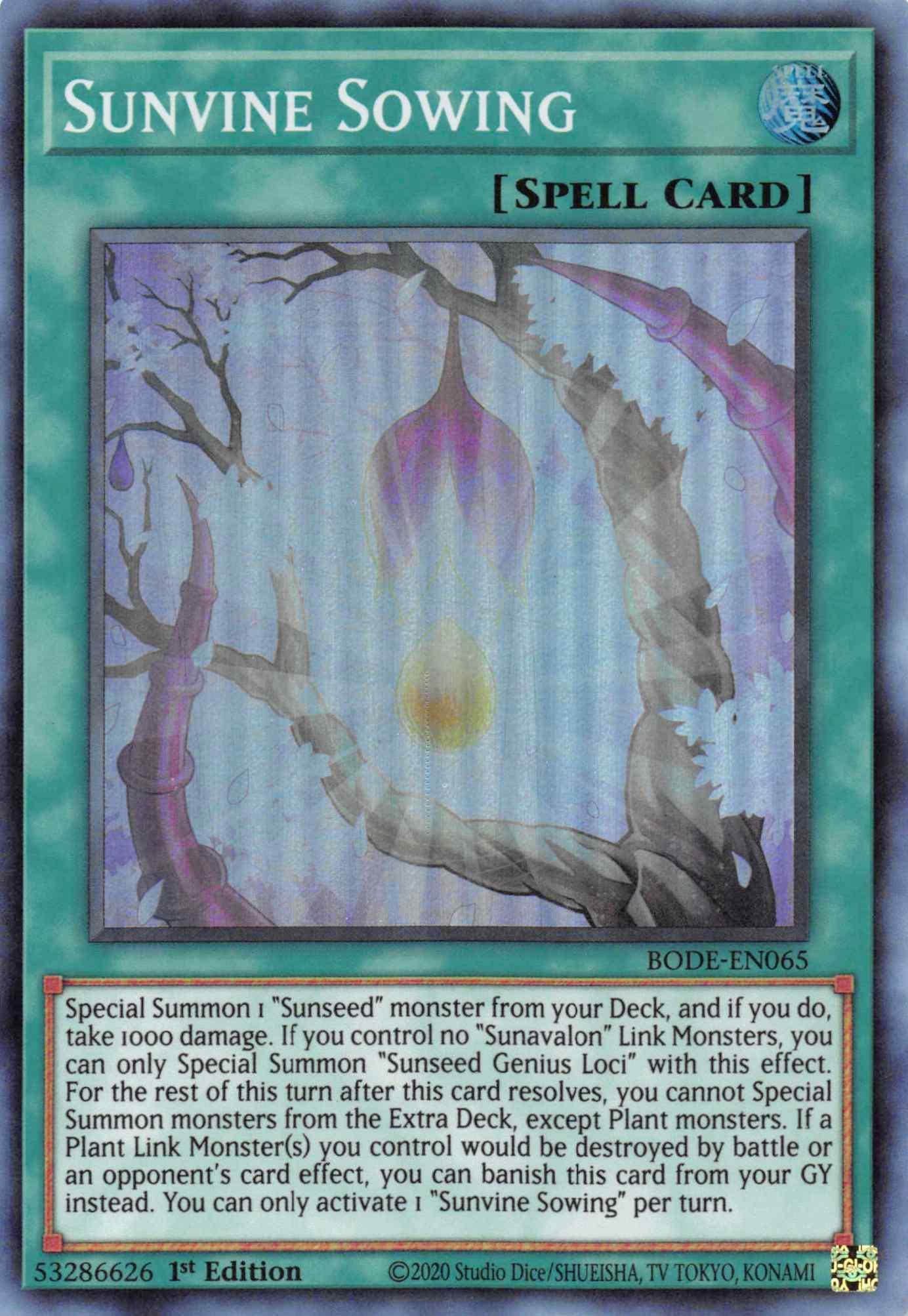 1st Edition, Burst of Destiny, Normal Spell, Spell, Super Rare Sunvine Sowing [BODE-EN065] Super Rare - Trading Card World