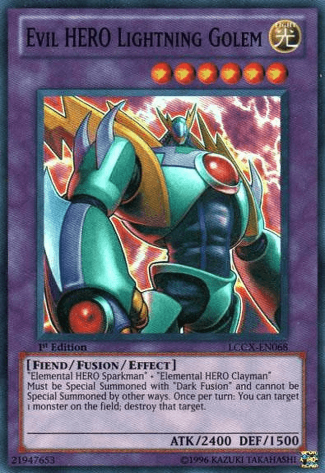 1st Edition, Fiend, Fusion/Effect Monster, Legendary Collection 2, Light, Super Rare, Unlimited Evil HERO Lightning Golem [LCGX-EN068] Super Rare - Trading Card World