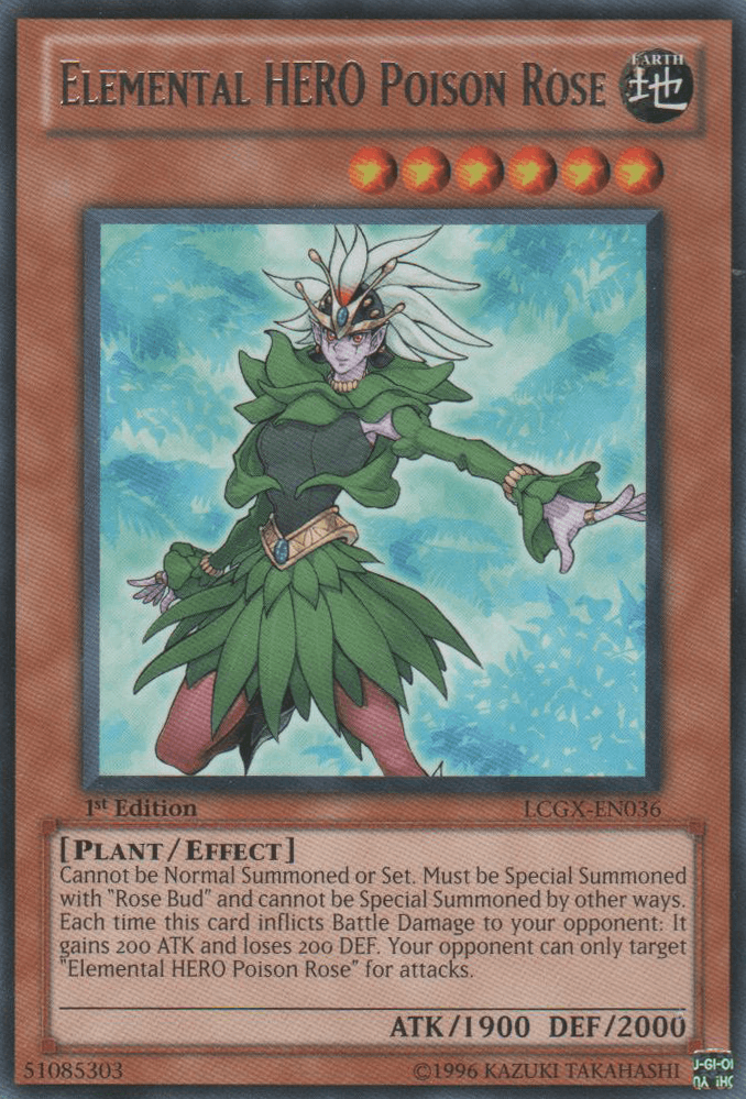 1st Edition, Earth, Effect Monster, Legendary Collection 2, Plant, Rare, Unlimited Elemental HERO Poison Rose [LCGX-EN036] Rare - Trading Card World