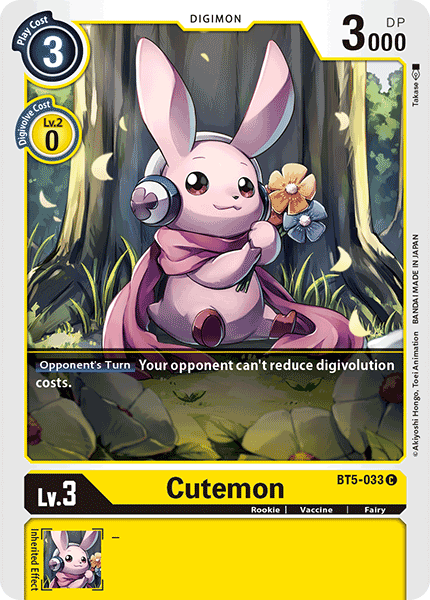 Battle of Omni, BT5-033, Common, Digimon, Fairy, Rookie, Vaccine, Yellow Cutemon [BT5-033] [Battle of Omni] - Trading Card World