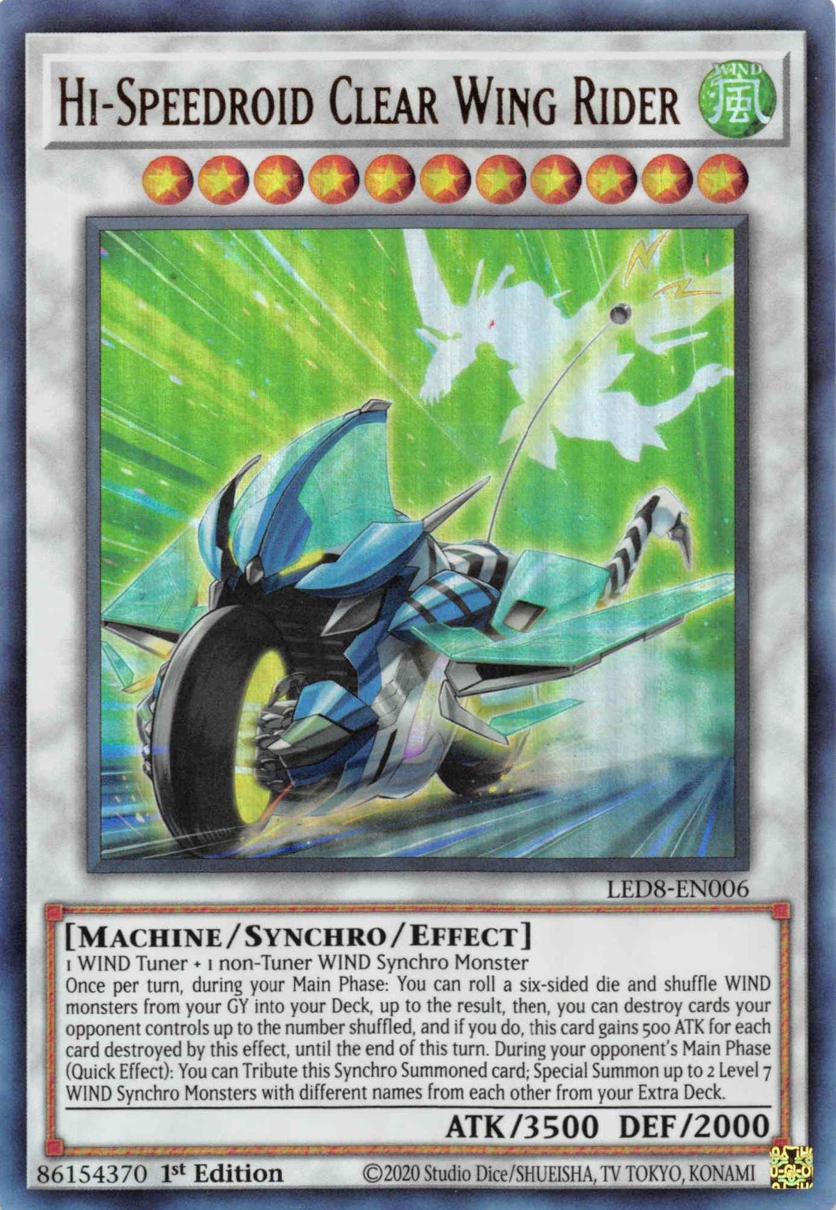 1st Edition, Legendary Duelists: Synchro Storm, Machine, Synchro/Effect Monster, Ultra Rare, Wind Hi-Speedroid Clear Wing Rider [LED8-EN006] Ultra Rare - Trading Card World