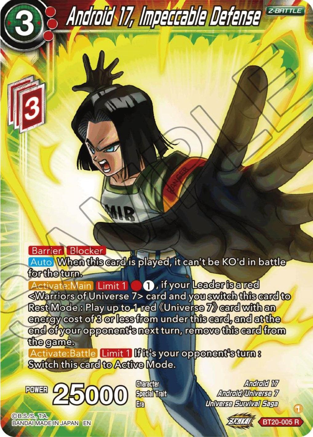 Android 17, Android/Universe 7, BT20-005, Normal, Parallel Foil, Power Absorbed, Rare, Red, Universe Survival Saga, Z-Battle Android 17, Impeccable Defense (BT20-005) [Power Absorbed] - Trading Card World