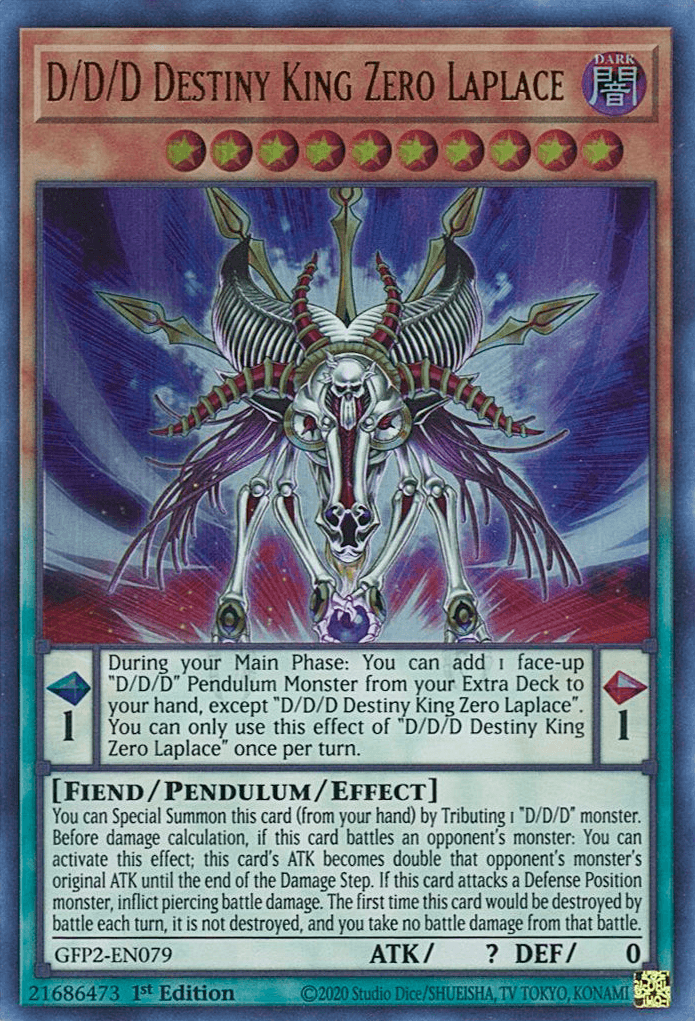 1st Edition, Dark, Fiend, Ghosts From the Past: The 2nd Haunting, Pendulum/Effect Monster, Ultra Rare D/D/D Destiny King Zero Laplace [GFP2-EN079] Ultra Rare - Trading Card World