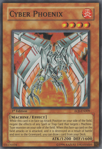 1st Edition, Effect Monster, Enemy of Justice, Fire, Machine, Super Rare, Unlimited Cyber Phoenix [EOJ-EN009] Super Rare - Trading Card World