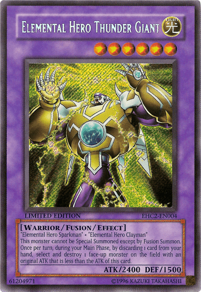 Elemental Hero Collection 2, Fusion/Effect Monster, Light, Limited, Secret Rare, Warrior Elemental Hero Thunder Giant [EHC2-EN004] Secret Rare - Trading Card World