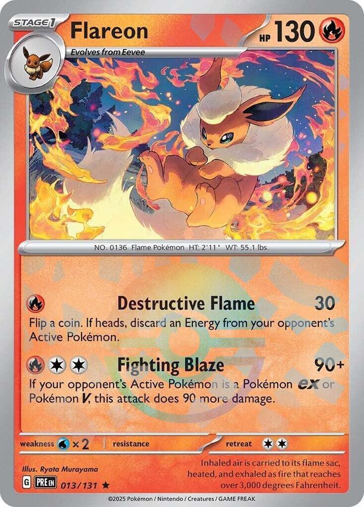 013, Fire, Holofoil, Rare, Scarlet & Violet: Prismatic Evolutions, Water [x2] Flareon (013/131) (Poke Ball Pattern) [Scarlet & Violet: Prismatic Evolutions] - Trading Card World