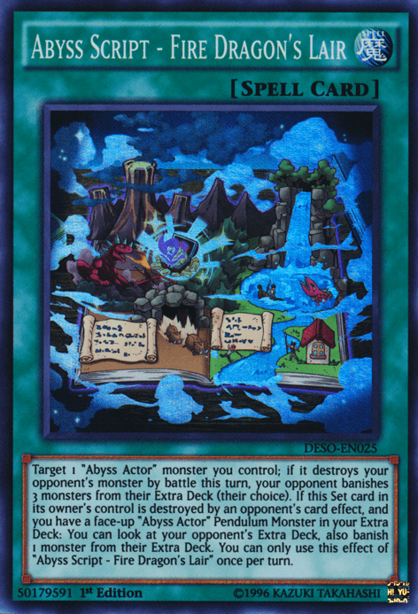1st Edition, Destiny Soldiers, Normal Spell, Spell, Super Rare Abyss Script - Fire Dragon's Lair [DESO-EN025] Super Rare - Trading Card World