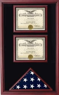 2 Certificates Flag Display case with 8 1/2 x 11 Certificates