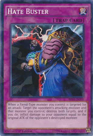 1st Edition, Battle Pack 3: Monster League, Normal Trap, Shatterfoil Rare, Trap Hate Buster [BP03-EN205] Shatterfoil Rare - Trading Card World