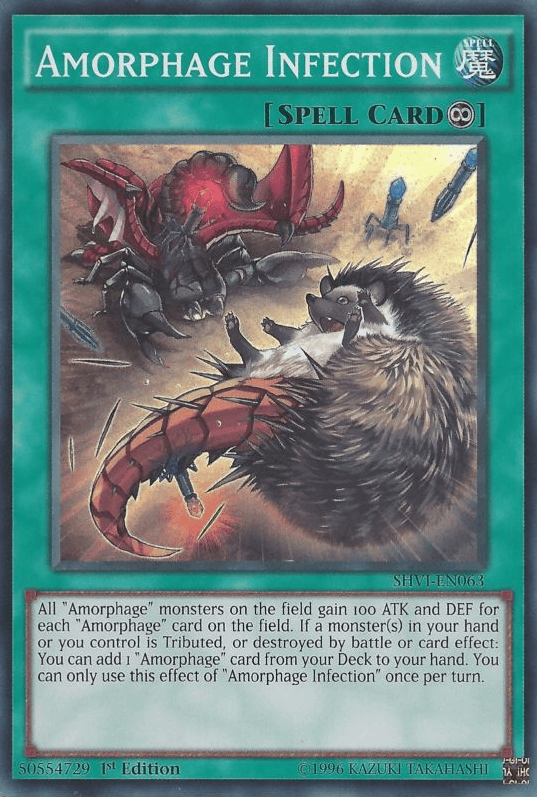 1st Edition, Continuous Spell, Shining Victories, Spell, Super Rare, Unlimited Amorphage Infection [SHVI-EN063] Super Rare - Trading Card World