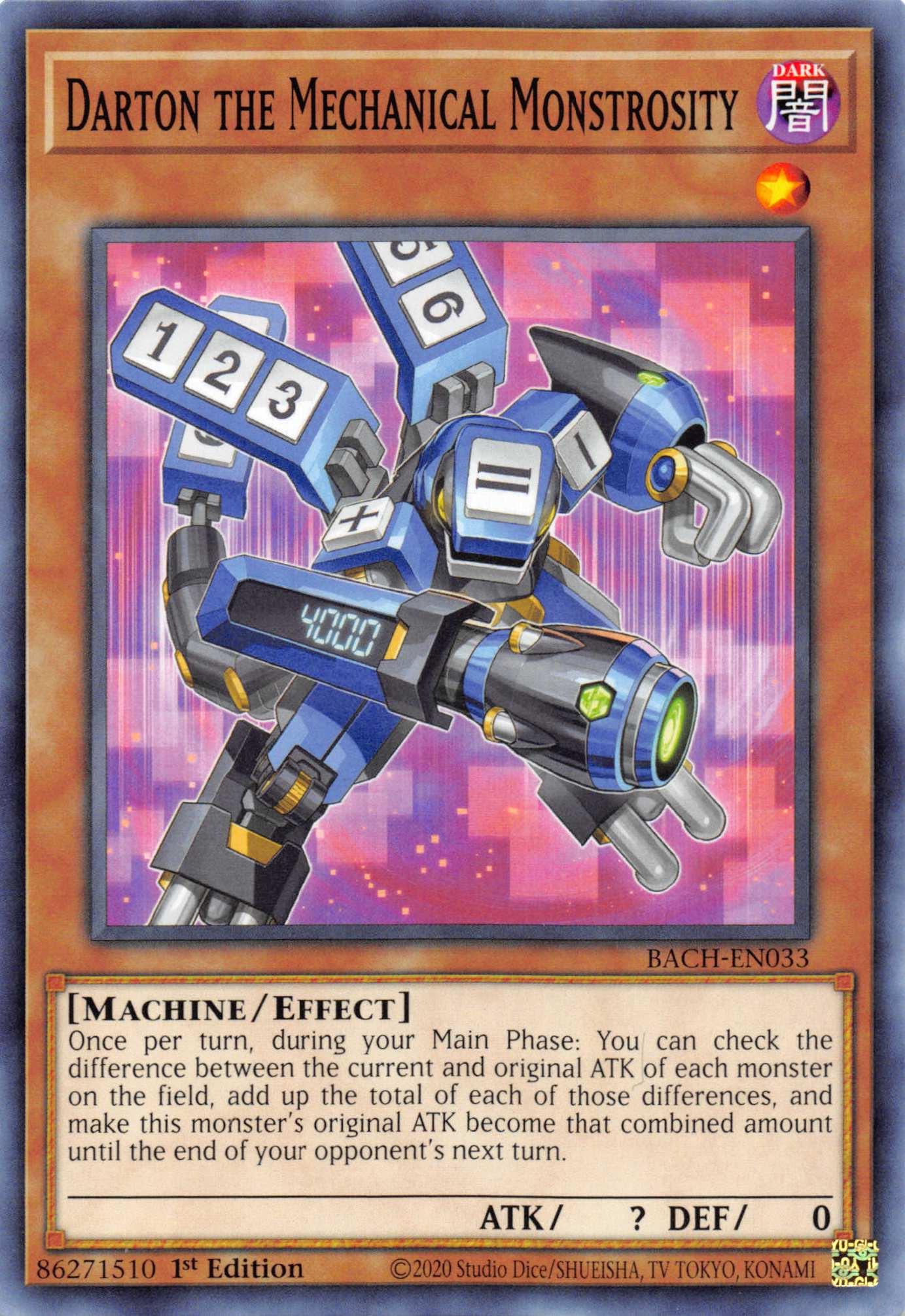 1st Edition, Battle of Chaos, Common, Dark, Effect Monster, Machine Darton the Mechanical Monstrosity [BACH-EN033] Common - Trading Card World