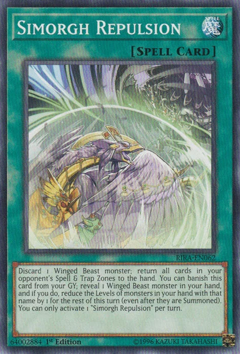 1st Edition, Common, Normal Spell, Rising Rampage, Spell, Unlimited Simorgh Repulsion [RIRA-EN062] Common - Trading Card World