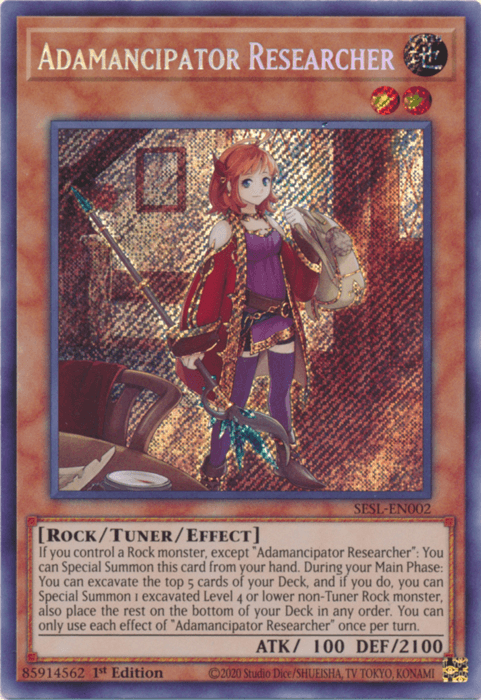 1st Edition, Earth, Rock, Secret Rare, Secret Slayers, Tuner/Effect Monster Adamancipator Researcher [SESL-EN002] Secret Rare - Trading Card World