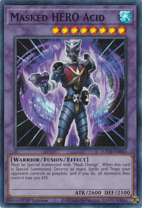 1st Edition, Fusion/Effect Monster, Super Rare, Toon Chaos, Unlimited, Warrior, Water Masked Hero Acid [TOCH-EN045] Super Rare - Trading Card World