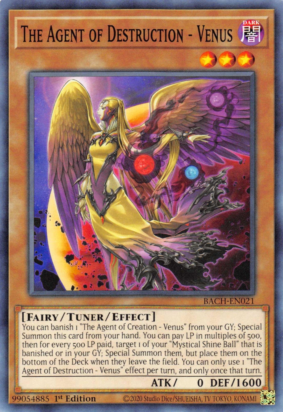 1st Edition, Battle of Chaos, Common, Dark, Fairy, Tuner/Effect Monster The Agent of Destruction - Venus [BACH-EN021] Common - Trading Card World
