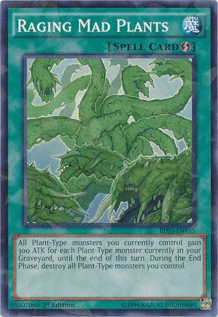 1st Edition, Battle Pack 3: Monster League, Quick Play Spell, Shatterfoil Rare, Spell Raging Mad Plants [BP03-EN165] Shatterfoil Rare - Trading Card World