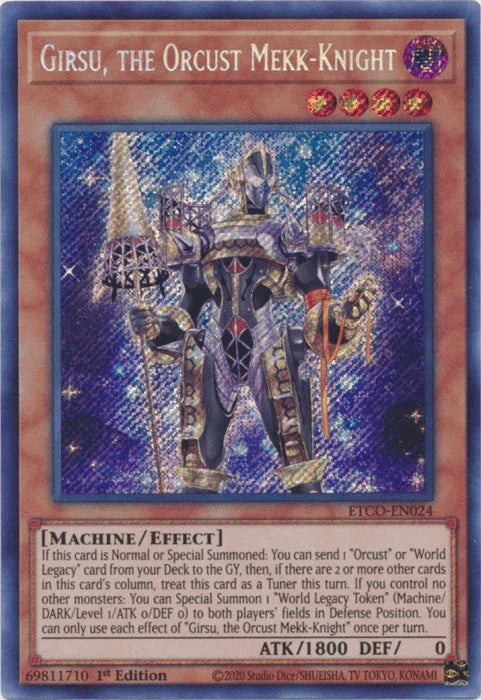 1st Edition, Dark, Effect Monster, Eternity Code, Machine, Secret Rare Girsu, the Orcust Mekk-Knight [ETCO-EN024] Secret Rare - Trading Card World