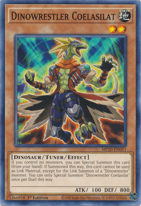 1st Edition, 2020 Tin of Lost Memories, Common, Dinosaur, Earth, Tuner/Effect Monster Dinowrestler Coelasilat [MP20-EN053] Common - Trading Card World