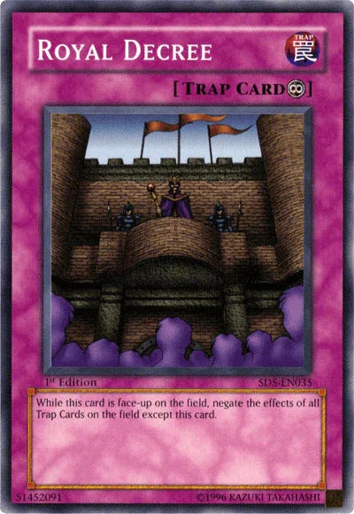 1st Edition, Common, Continuous Trap, Structure Deck: Warrior's Triumph, Trap Royal Decree [SD5-EN035] Common - Trading Card World
