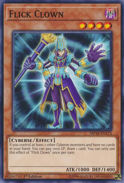 1st Edition, 2018 Mega-Tins Mega Pack, Common, Cyberse, Dark, Effect Monster Flick Clown [MP18-EN172] Common - Trading Card World