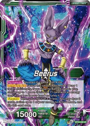 Beerus, BT16-046, Champa Saga, God/Universe 7, Green, Leader, Normal, Parallel Foil, Realm of the Gods, Uncommon Beerus // Beerus, Victory at All Costs (BT16-046) [Realm of the Gods] - Trading Card World