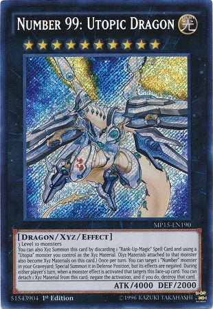 1st Edition, 2015 Mega-Tins Mega Pack, Dragon, Light, Secret Rare, Xyz/Effect Monster Number 99: Utopic Dragon [MP15-EN190] Secret Rare - Trading Card World