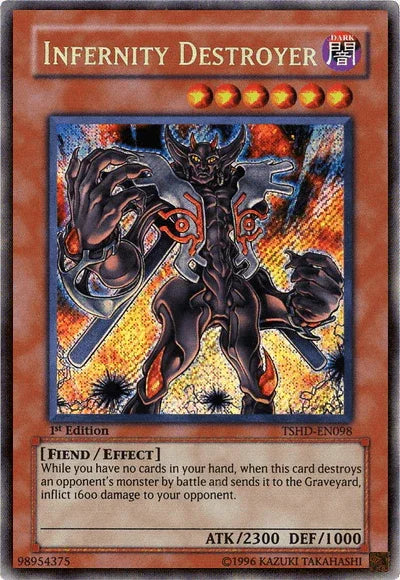 1st Edition, Dark, Effect Monster, Fiend, Secret Rare, The Shining Darkness, Unlimited Infernity Destroyer [TSHD-EN098] Secret Rare - Trading Card World