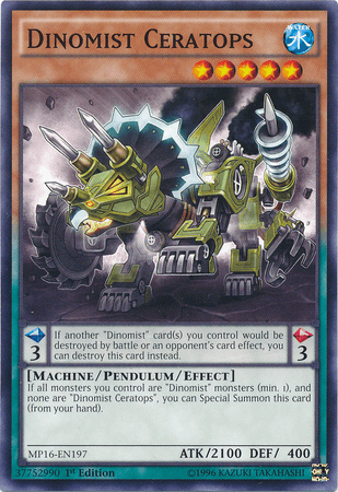 1st Edition, 2016 Mega-Tins Mega Pack, Common, Machine, Pendulum/Effect Monster, Unlimited, Water Dinomist Ceratops [MP16-EN197] Common - Trading Card World