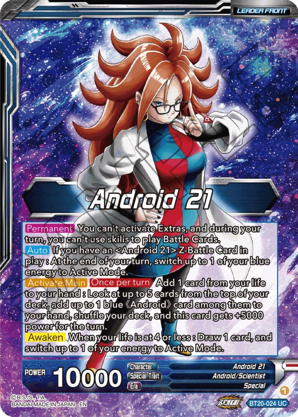 Android 21, Android/Scientist, Blue, BT20-024, Leader, Normal, Parallel Foil, Power Absorbed, Special, Uncommon Android 21 // Android 21, the Nature of Evil (BT20-024) [Power Absorbed] - Trading Card World