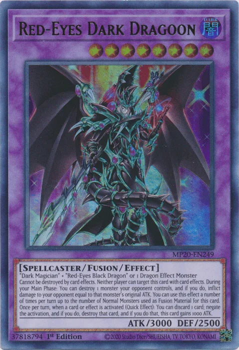 1st Edition, 2020 Tin of Lost Memories, Dark, Fusion/Effect Monster, Spellcaster, Ultra Rare Red-Eyes Dark Dragoon [MP20-EN249] Ultra Rare - Trading Card World