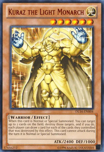 Duelist League Promo, Effect Monster, Light, Rare, Unlimited, Warrior Kuraz the Light Monarch (Red) [DL16-EN004] Rare - Trading Card World